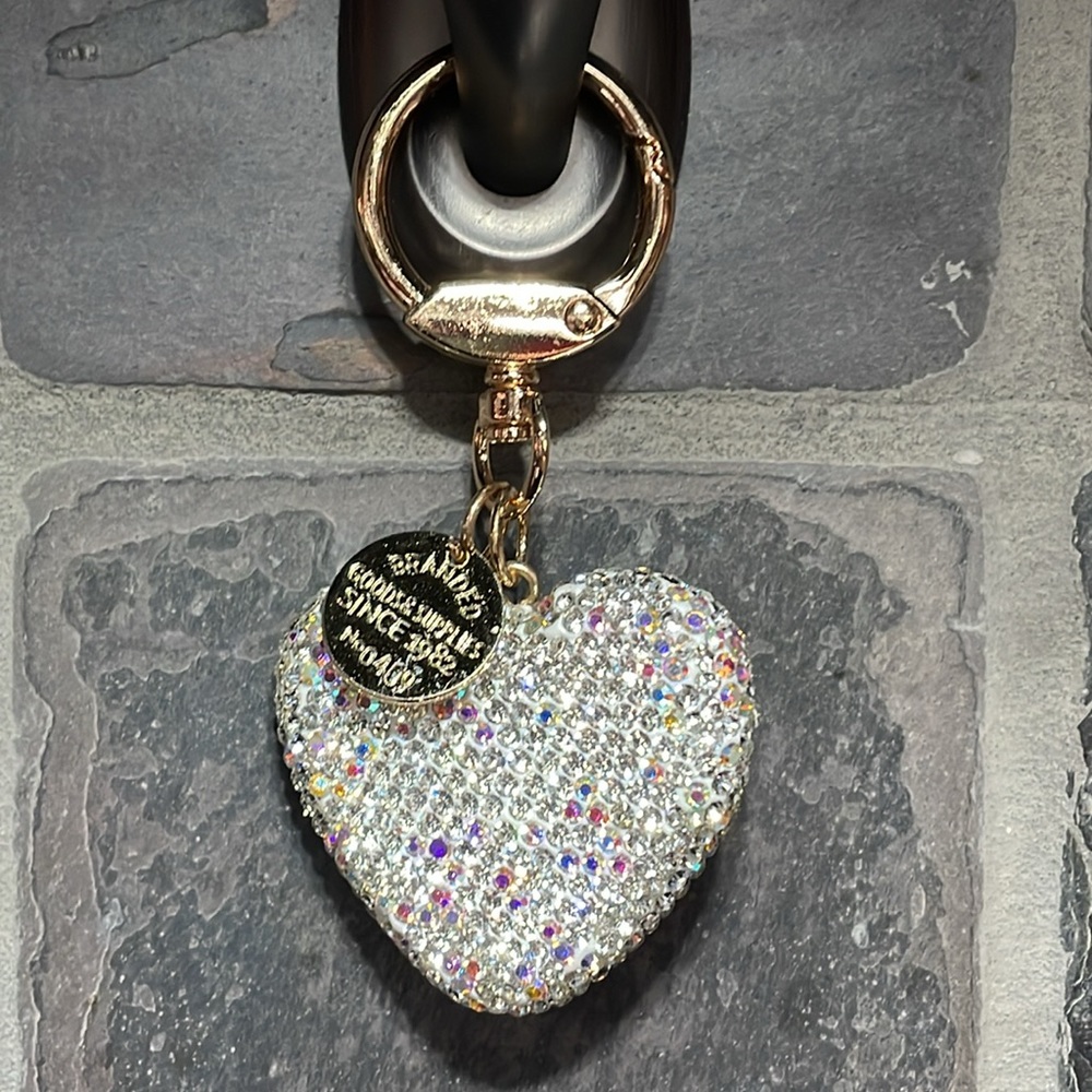 NWT heart purse charm/keychain with aurora borealis rhinestones. Sparkles!